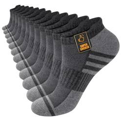 Stoeury Sneaker Socken Herren 43-46, 6 Paar Atmungsaktive kurze Sportsocken Laufsocken, Anti Schweiß Gepolsterte Baumwolle Sneakersocken, Grau von Stoeury