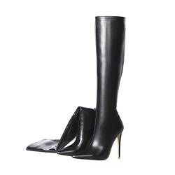 12CM / 4.72IN Damenmode sexy spitzer Kopf weibliches Stilett sexy Elegante Damen Nachtclub Stiefel hoch Knielange Stiefel Stiletto hochhackige Pole Dance Stiefel,Schwarz,45 EU von Stool