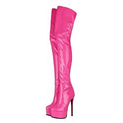 Stool 15CM/5,91IN Damenmode Rundkopf Mode Stiefel Laufsteg Nachtclub Overknee Stiefel Stiletto Super High Heels Sexy Fashion Boot Pole Dancer Stripper Stiefel,Rosa,38 EU von Stool