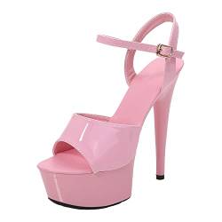 Stool 15CM/5,91IN Damenmode sexy Laufsteg Große High Blockabsatz Sandale Pumps Damen High Heels Sexy Pole Dancer Stripper Heel Stiletto Party Sandalen,Rosa,43 EU von Stool