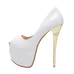 Stool 16CM/6,30IN Damen Elegante Temperament Hochzeit Pumps Stiletto sexy Rundkopf High Heels Slip On Stiletto Pumps Damen sexy Pole Dancer Stripper Party,Weiß,44 EU von Stool