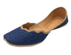 Stop n Style Blaue Punjabi Jutti für Damen, indische Jutti, ethnische Schuhe, flach, Mojari, Blau (blau), 37 EU von Stop n Style