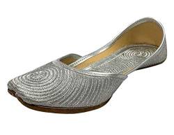 Stop n Style Damen Silber Zari Arbeit Mojari Punjabi Jutti Handarbeit Khussa Braut Silber Jutti, silber, 39 EU von Stop n Style