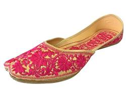 Stop n Style Damen Traditionelle Punjabi Jutti Ethno Mojari Handgefertigte Khussa Faden Arbeit Braut Juti Ethno Flats Indische Schuhe, Pink, 37 EU von Stop n Style