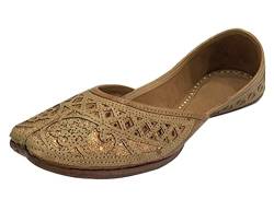 Stop n Style Gold Punjabi Jutti für Damen, Pakistanische Khussa-Schuhe, Punjabi-Schuhe, handgefertigt, Jutti, (cremefarben/goldfarben), 41 EU von Stop n Style