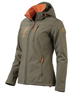 Storm Explorer Softshelljacke für Damen - Atmungsaktiv & Wasserdicht - leichte Übergangsjacke für den Frühling & Sommer - Wetterfeste Outdoor Jacke - Regenjacke mit Kapuze - Olive Grün L von Storm Explorer