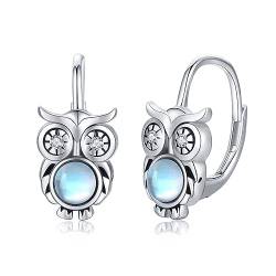 Eulen Ohrringe 925 Sterling Silber Mondstein Eule Creolen Eulen Schmuck Geschenke für Damen Frauen Mädchen von StoryEtain