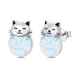 Katzen Ohrringe 925 Sterling Silber Opal Tier Ohrstecker Katze Schmuck Geschenke für Kinder Mädchen Damen von StoryEtain