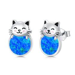 Katzen Ohrringe 925 Sterling Silber blauer Opal Katze Ohrstecker Schmuck Geschenk für Kinder Mädchen Damen von StoryEtain