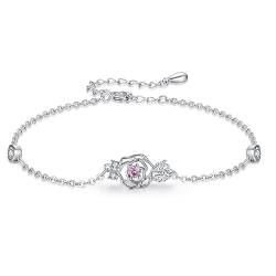 Rose Blume Armband 925 Sterling Silber Rosenarmband Verstellbar Armkette Rosen Schmuck Geschenk für Frauen Damen Mädchen von StoryEtain