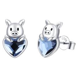 Schwein Ohrringe 925 Sterling Silber Schweinchen Ohrringe Tier Blauer Kristall Ohrstecker Schwein Schmuck Geschenke für Kinder Mädchen Damen von StoryEtain