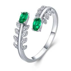 925 Sterling Silber Verstellbare Ringe für Frauen Blatt Ring Grün Kubikzirkonia Ring Offen verstellbarer Ringschmuck Geschenke für Teenager Girls von StoryMidir