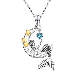 Meerjungfrau Halsketten für Mädchen 925 Sterling Silber Mermaid Crescent Mond Stern Halskette Littliche Meerjungfrau Sea Schmuckgeschenke für Frauen von StoryMidir
