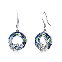 Mond Stern Ohrringe 925 Sterling Silber Kristall Halo Hängend Ohrringe Schmuck Geschenke für Frauen Mädchen Freunde Geburtstag Weihnachten Jahrestag Hochzeit von StoryMidir