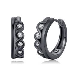 Schwarze Creolen für Damen, 925er Sterlingsilber, schwarze Huggie-Zirkon-Creolen, Schmuck, Weihnachtsgeschenke von StoryMidir