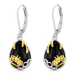 Schwarze Onyx -Bienen Ohrringe 925 Sterling Silber Humble Biene Dangle Ohrringe Tier Bienen Schmuck Geschenke für Frauen Mädchen Teen von StoryMidir