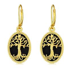 Schwarzer Onyx Baum des Lebens Ohrringe 925 Sterling Silber Gold Baum des Lebens Dangle Ohrringe Baum des Lebens Schmuck Geschenke für Frauen Mama von StoryMidir