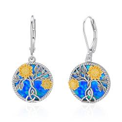Sonnenblumen Ohrringe für Damen Mädchen 925 Sterling Silber Sonnenblumen Ohrringe mit blauem Opal Brisur-Ohrringe Schmuck Geschenke von StoryMidir