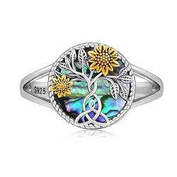 Sonnenblumen-Ring für Damen, 925er Sterlingsilber, Lebensbaum-Ring, Sonnenblumen-Blumenschmuck, Geschenke für Mutter und Mädchen von StoryMidir