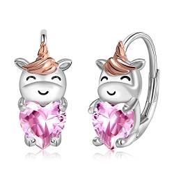 StoryMidir Einhorn Geschenke für Mädchen 925 Sterlingsilber Creolen Einhorn Ohrringe Hypoallergen Tierohrringe Rosa Kristallcreolen Schmuckgeschenke für Frauen von StoryMidir