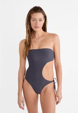 Stradivarius Bandeau-Badeanzug mit Cut-out  Graumeliert S von Stradivarius