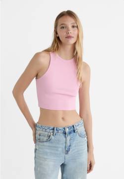 Stradivarius Basic-Cropped-Shirt gerippt  Pastellrosa L von Stradivarius