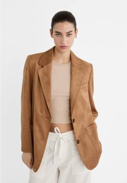 Stradivarius Blazer Regular-Fit Wildlederimitat  Karamell XS von Stradivarius