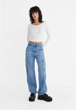 Stradivarius Cargojeans im Straight-Fit  Denim 32 von Stradivarius