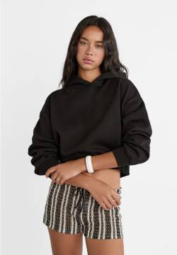 Stradivarius Cropped-Hoodie  Schwarz M von Stradivarius