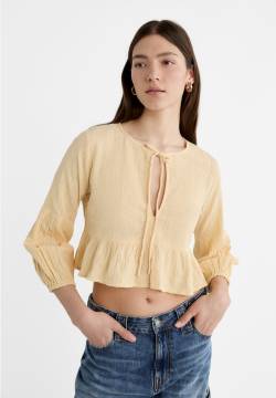 Stradivarius Fließende Bluse mit Schleife  Vanille L von Stradivarius