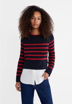 Stradivarius Gestreifter Pullover im Hemdlook  Marineblau XS von Stradivarius