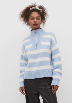 Stradivarius Gestreifter Pullover mit Reißverschluss  Himmelblau L von Stradivarius