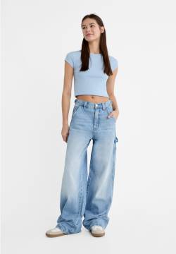 Stradivarius Jeans Straight-Fit Workwear verstellbar  Jeansblau 38 von Stradivarius