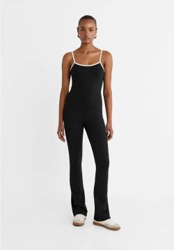 Stradivarius Jumpsuit Schlaghose Kontrast  Schwarz XS von Stradivarius