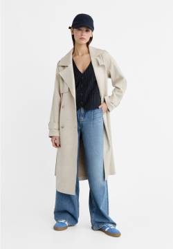 Stradivarius Langer Trenchcoat in Wildlederoptik  Steingrau M von Stradivarius