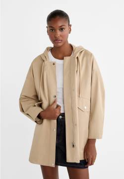 Stradivarius Parka Reißverschluss Kapuze  Beige S von Stradivarius