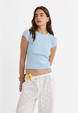 Stradivarius Shirt im Rippenstrick  Himmelblau M von Stradivarius