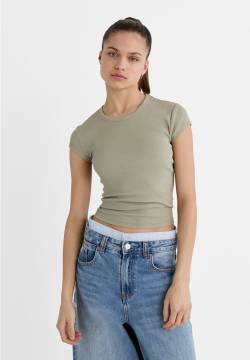 Stradivarius Shirt im Rippenstrick  Khaki S von Stradivarius