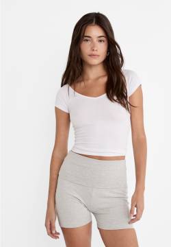 Stradivarius Sportliche Hot Pants mit umgeschlagenem Bund  Grau Melange L von Stradivarius