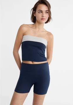 Stradivarius Sportliche Hot Pants mit umgeschlagenem Bund  Marineblau M von Stradivarius