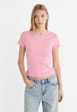 Stradivarius Streifen-T-Shirt  Kaugummirosa XS von Stradivarius