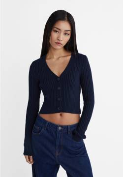 Stradivarius Strickjacke mit Rippmuster  Marineblau L von Stradivarius