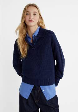 Stradivarius Strickpullover im Polo-Stil  Marineblau M von Stradivarius