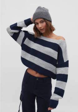 Stradivarius Strickpullover mit Streifen  Marineblau L von Stradivarius