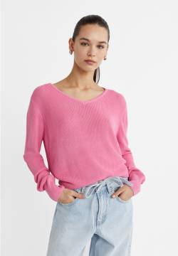 Stradivarius Strickpullover mit V-Ausschnitt  Kaugummirosa XS von Stradivarius