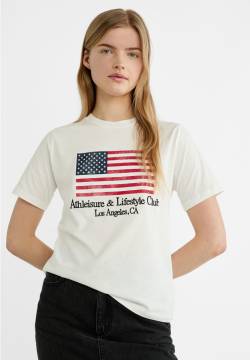 Stradivarius T-Shirt Flaggenprint  Weiß XS von Stradivarius