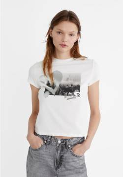 Stradivarius T-Shirt mit Herz  Ecru S von Stradivarius