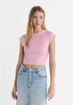 Stradivarius T-Shirt mit Mini-Ärmeln  Pastellrosa S von Stradivarius