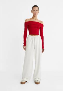 Stradivarius Wide-Leg-Jogginghose  Ecru L von Stradivarius