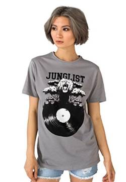 Junglist T-Shirt aus Vinyl - Dschungel Massive Löwen und Bass Amen DJ UK Garage Graphic Bedruckt Damen Tee Gr. X-Large, grau von Strand Clothing